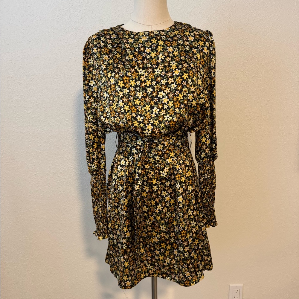 Zara Black and Yellow Floral Long Sleeve Dress